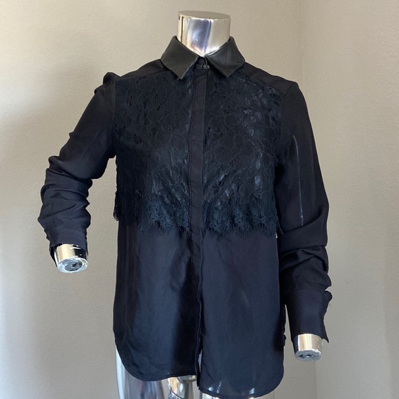 Prabal Gurung Faux Leather & Lace Blouse - Picture 1 of 8